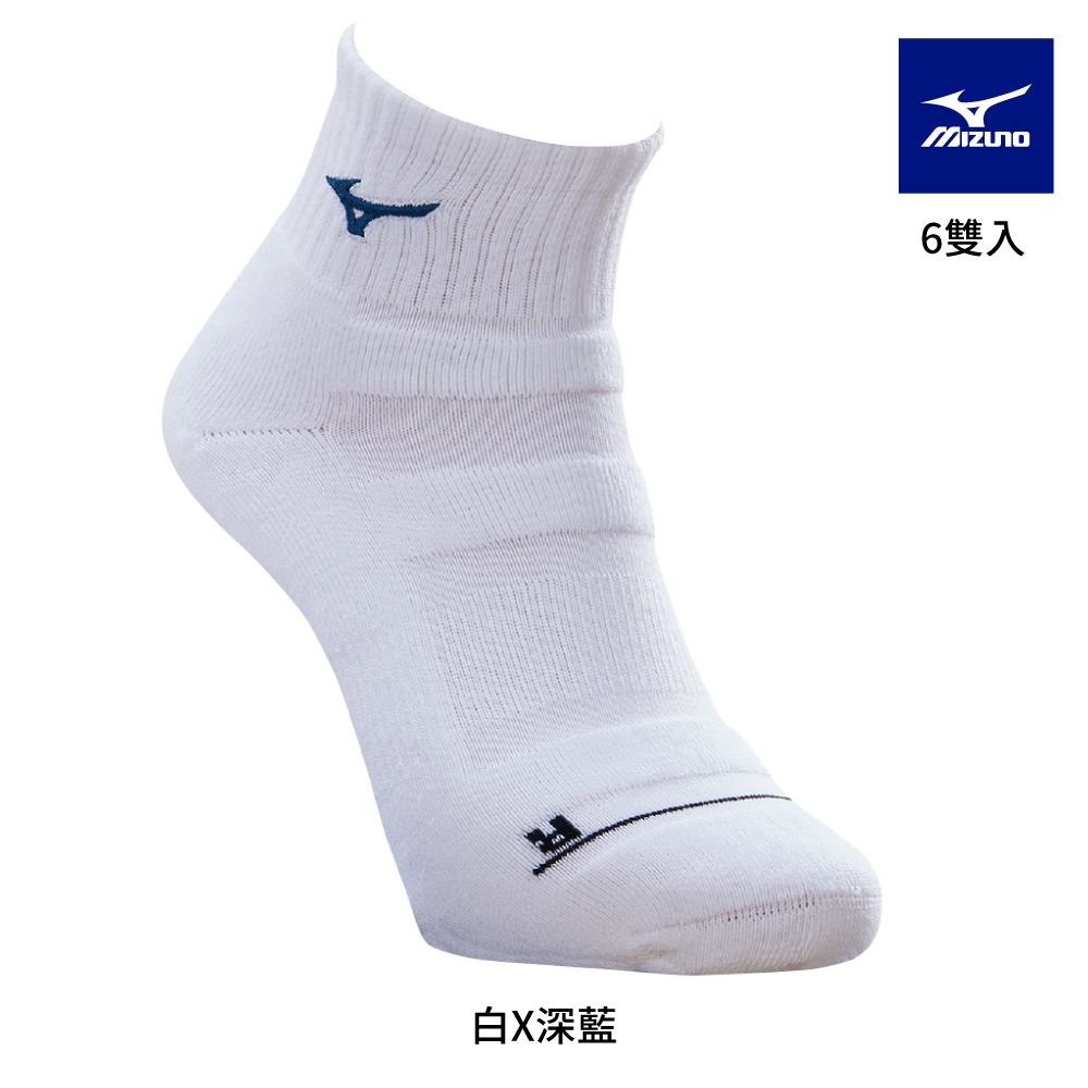 【MIZUNO 美津濃】男運動厚底短襪 6雙入 32TXA60114Q（白x深藍）