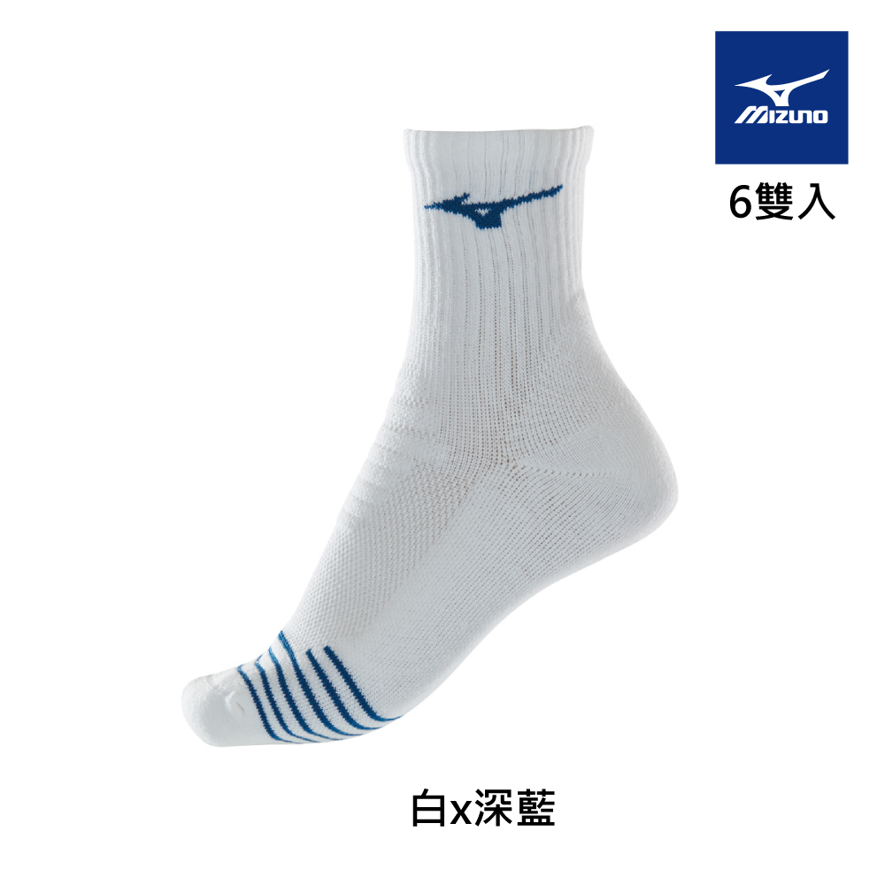 【MIZUNO 美津濃】女運動厚底短襪 6雙入 32TXA61014Q（白x深藍）