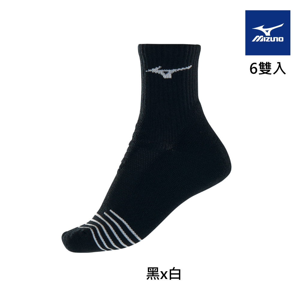 【MIZUNO 美津濃】女運動厚底短襪 6雙入 32TXA61091Q（黑x白）