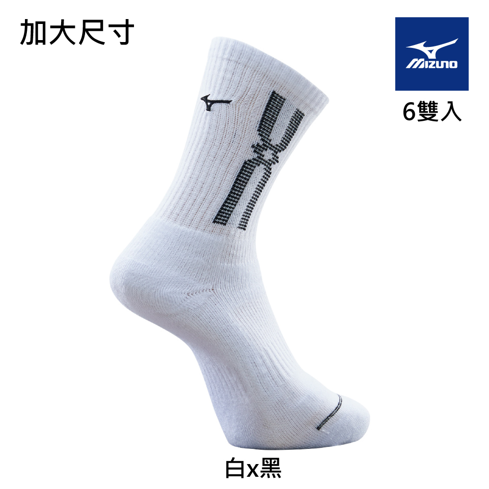 【MIZUNO 美津濃】男運動厚底襪（加大尺寸）6雙入 32TXA60901Q（白x黑）