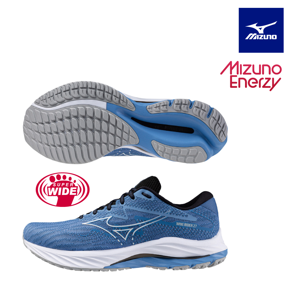 【MIZUNO 美津濃】WAVE RIDER 27 一般型超寬楦男款慢跑鞋 J1GC230454