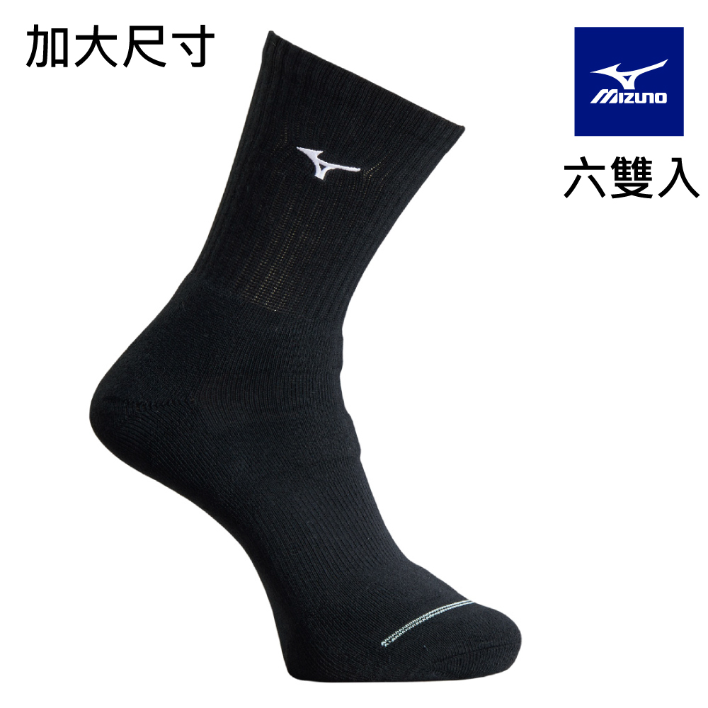 【MIZUNO 美津濃】男運動厚底襪（加大尺寸）6雙入 32TXB00491Q（黑x白）