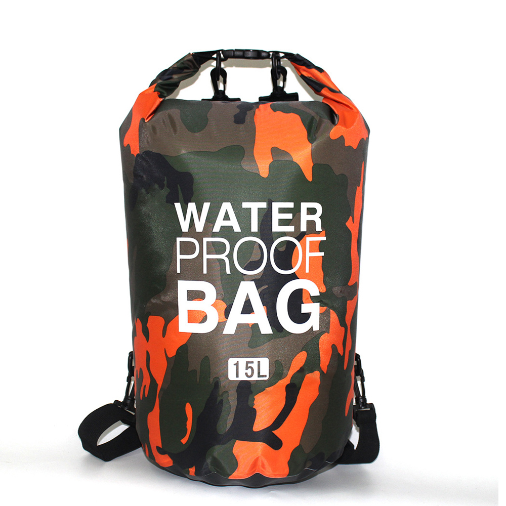PUSH! 戶外用品迷彩單肩手提防水包袋15L溯溪包漂流袋防水桶包P131橙色