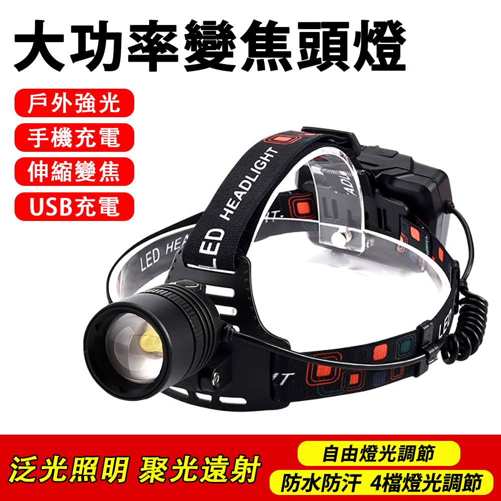 強光LED頭燈 強光頭燈 伸縮變焦 頭燈 手電筒 工作燈 釣魚燈