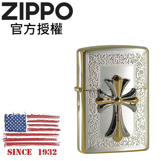 ZIPPO Cross combination 6 花紋雙色十字架防風打火機