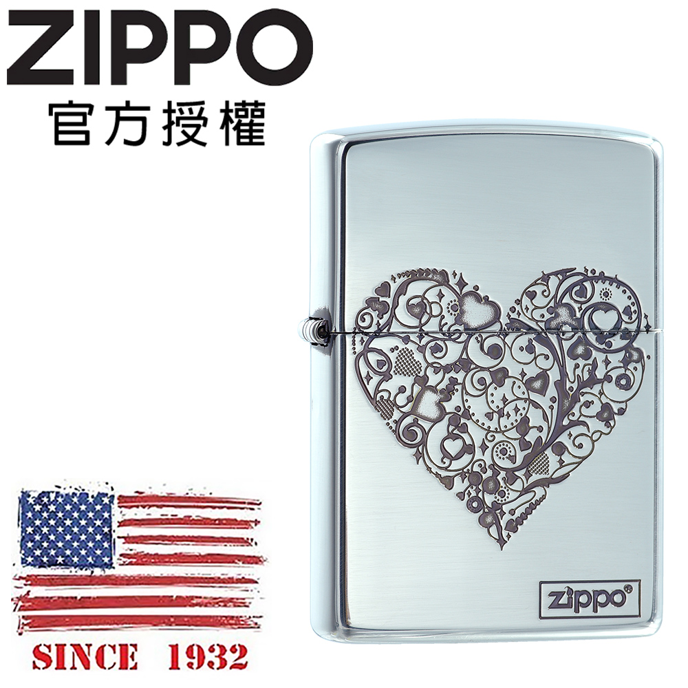 ZIPPO Arabesque heart logo SV oxidized 藤蔓愛心(銀)防風打火機