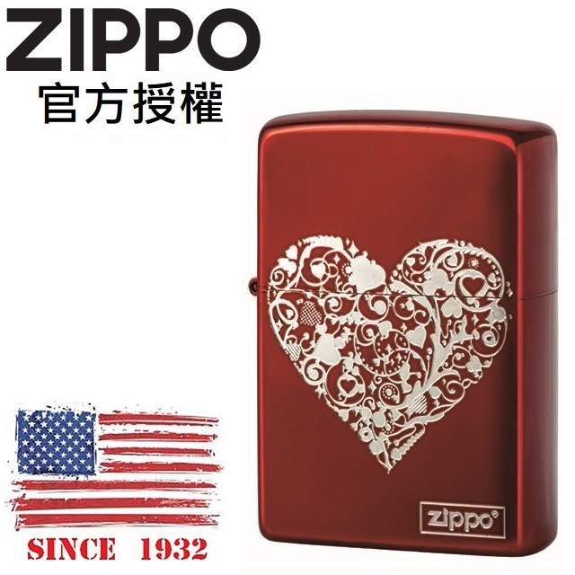 ZIPPO Arabesque heart logo red SV inlay 藤蔓愛心(紅)防風打火機
