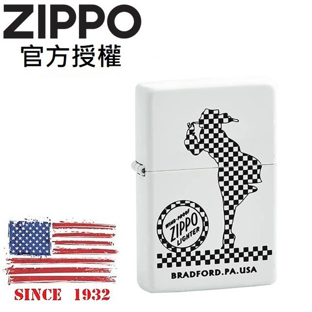 ZIPPO Checkerboard Windy_WH 經典棋盤女郎(白色)防風打火機