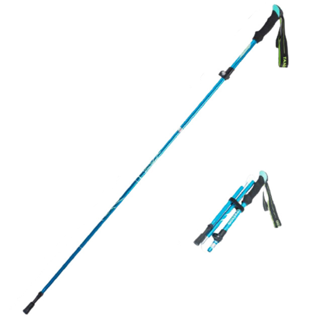 【Xavagear】戶外健行登山杖 鋁合金折疊伸縮手杖 95-110cm 天藍色