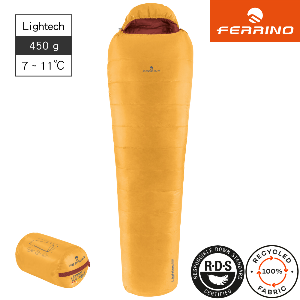 Ferrino Lightech 500 羽絨睡袋【黃-深紅】86699