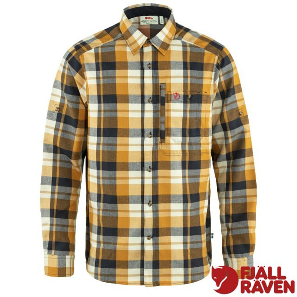 【Fjallraven 小狐狸】男 Fjallglim Shirt 長袖保暖襯衫/81380-232-555 蕎麥棕/暗深藍