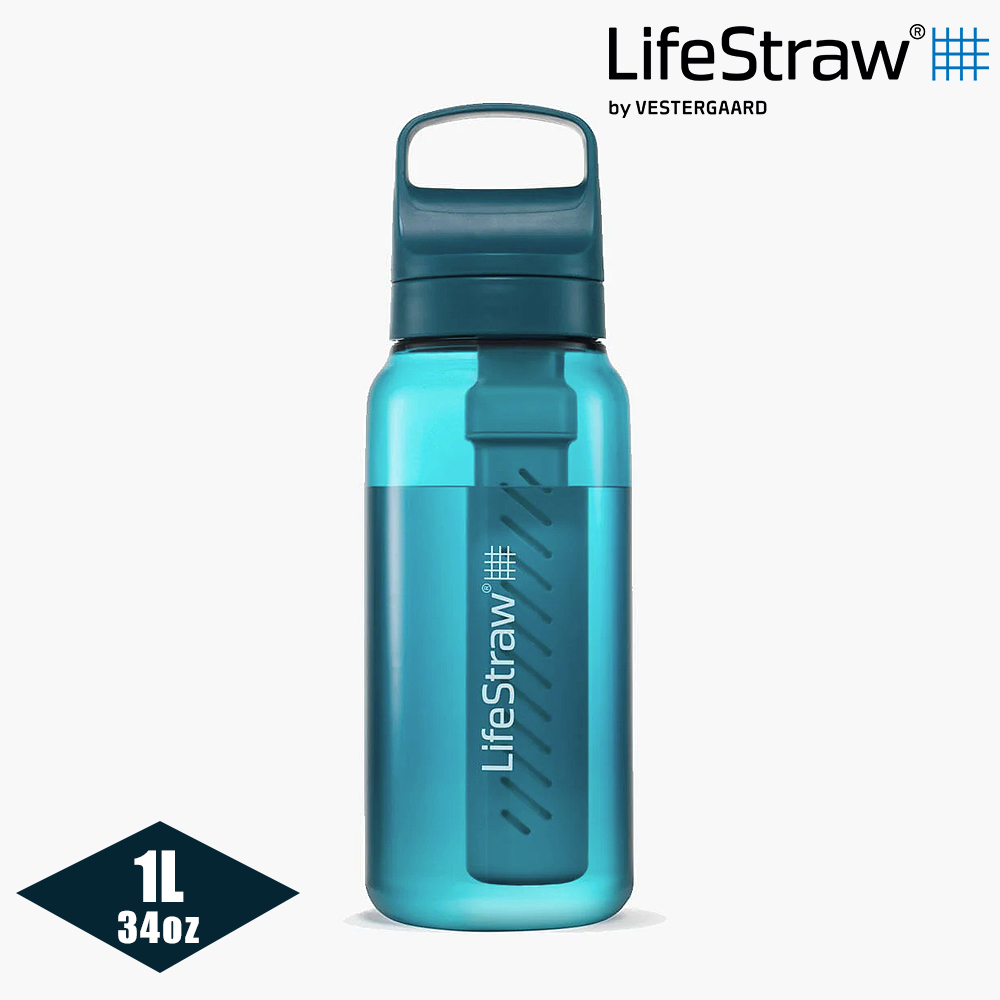 LifeStraw Go 提蓋二段式過濾生命淨水瓶 1L / 藍綠色