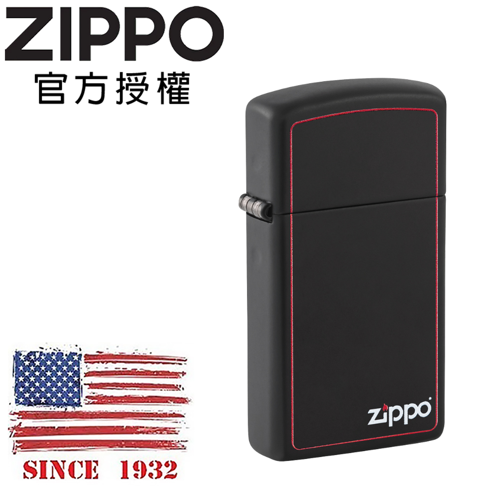 ZIPPO Slim Black Matte With Zippo Logo And Red Border 窄版紅框黑啞漆防風打火機