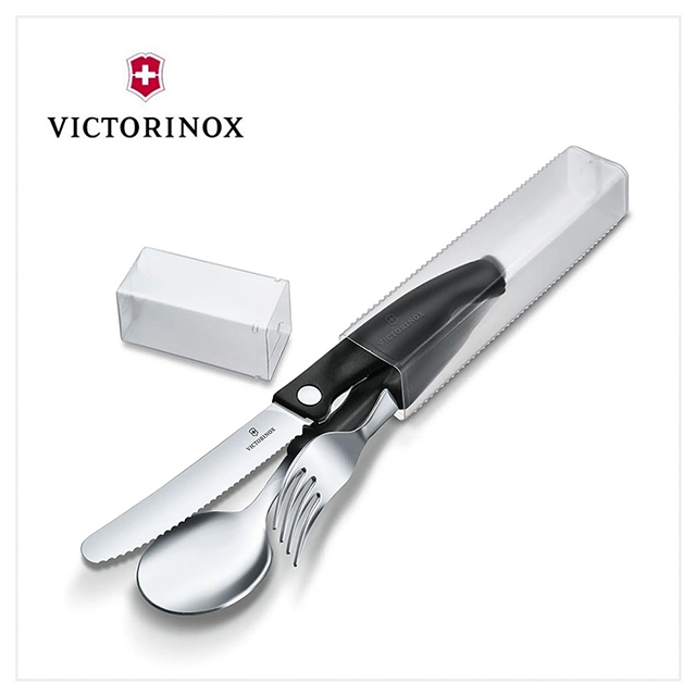 VICTORINOX 瑞士維氏 Swiss Classic 餐具三件組 削皮刀、叉、匙套裝 黑色 6.7192 F3