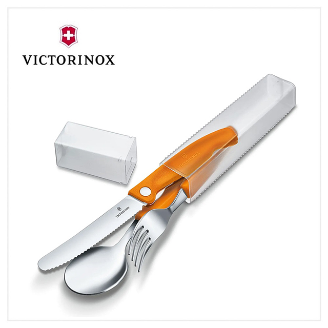 VICTORINOX 瑞士維氏 Swiss Classic 餐具三件組 削皮刀、叉、匙套裝 橘色 6.7192 F9
