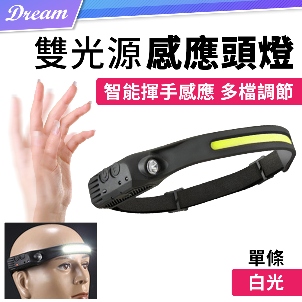 感應頭燈【單條﹧白光】(USB充電/生活防水)感應頭燈 頭燈 登山頭燈
