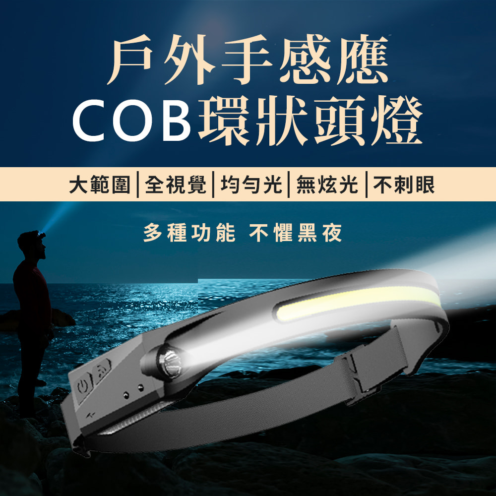 戶外手感應COB 環狀頭燈(揮手感應 夜行 露營頭燈 登山 釣魚 工作頭燈 防水頭燈)
