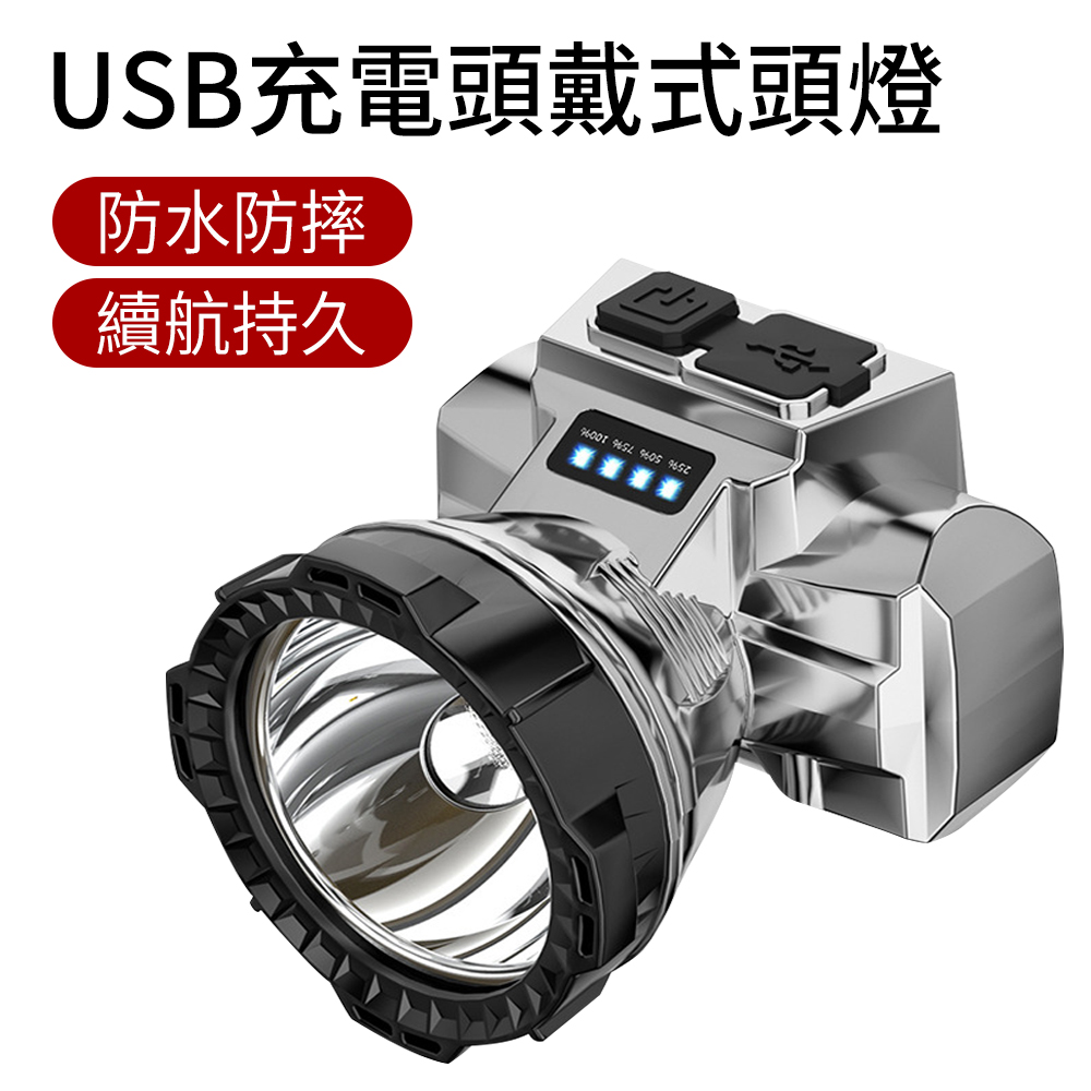 LUYOO USB充電頭戴式頭燈 LED強光頭燈 夜釣照明燈 探照燈 T236