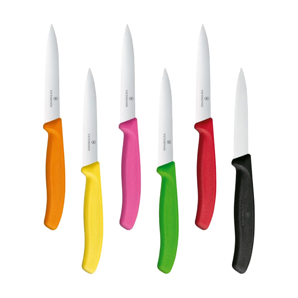 VICTORINOX 瑞士維氏 尖頭水果刀(鋸齒)-黑/紅/綠/粉/黃/橘(無刀套)