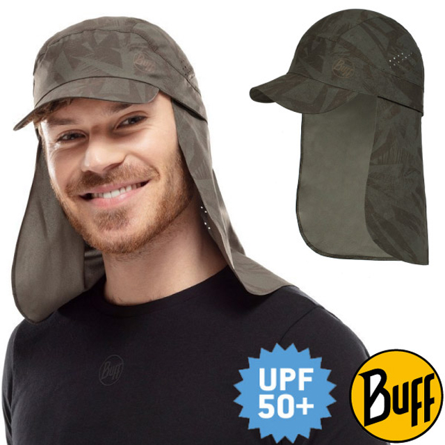 【西班牙 BUFF】可拆式護頸帽.休閒運動兩用防曬帽.遮陽帽.鴨舌帽.棒球帽 BF125341 叢林墨綠