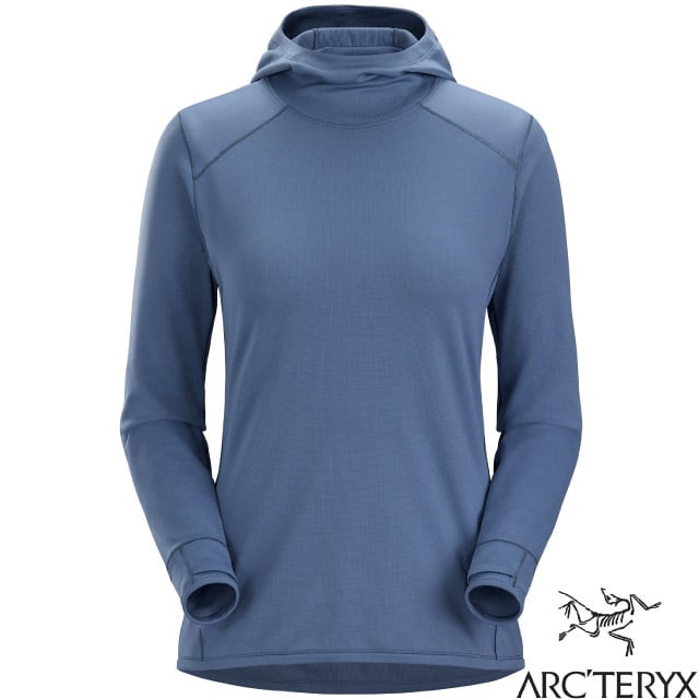 【ARCTERYX 始祖鳥】女新款 Motus 彈性連帽長袖排汗衣/T恤.底層衣.登山運動/保暖/30100 月光藍