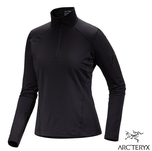 【ARCTERYX 始祖鳥】女 Rho 彈性透氣登山健行保暖刷毛套頭衫.半開襟中層衣.運動衫/X000007336 黑