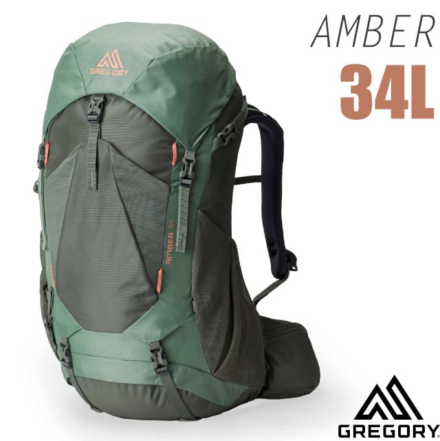 【GREGORY】AMBER 34 女款專業健行登山背包(34L 附防雨罩+可調式懸架系統)/149384-6059 地衣綠
