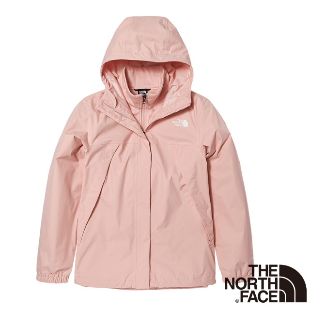 【美國 The North Face】女新款 防水透氣防風耐磨連帽二件式外套(亞洲版型)/7QW6-3ZH 粉紅色