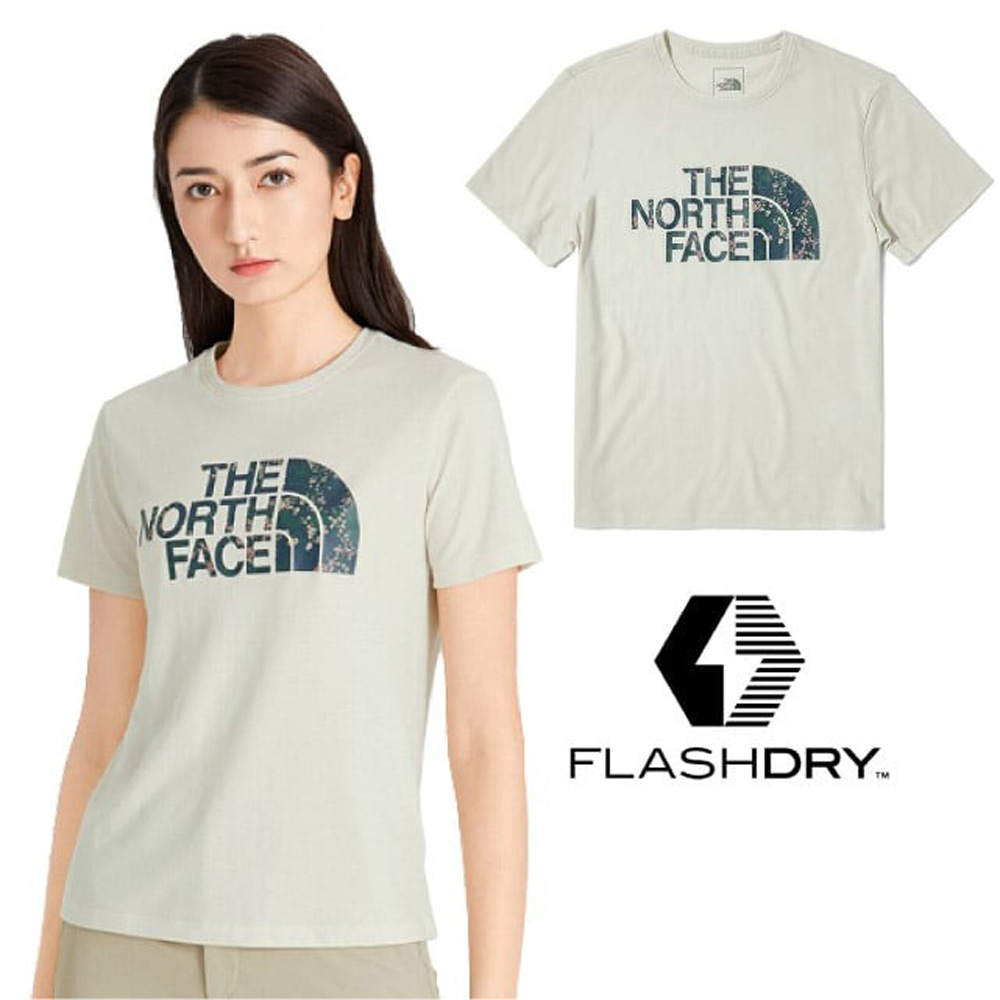 【美國 The North Face】女款 FlashDry短袖圓領吸濕排汗衣(亞洲版型)/5B13-11P 米白 N