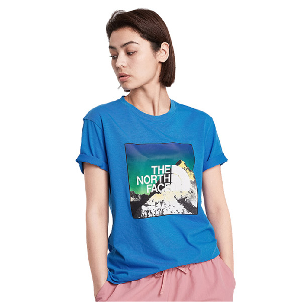 【美國 The North Face】情侶款 彷棉混紡快乾吸濕短袖圓領T恤(亞洲版型)/4NDF-W8G 澄湖藍 V