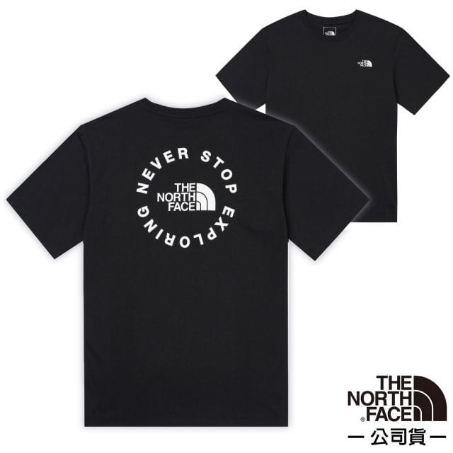 【The North Face】男 品牌標語LOGO休閒短袖T恤/棉質混紡.圓領設計/休閒衫/88GC-JK3 黑色