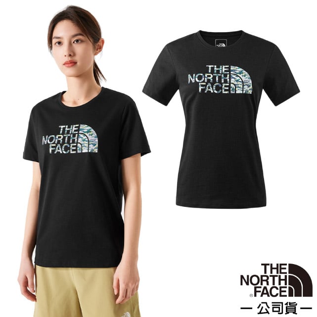 【The North Face】女 FLASHDRY 吸濕透氣排汗短袖圓領T恤.概念性印花圖案/88GZ-JK3 宇宙黑