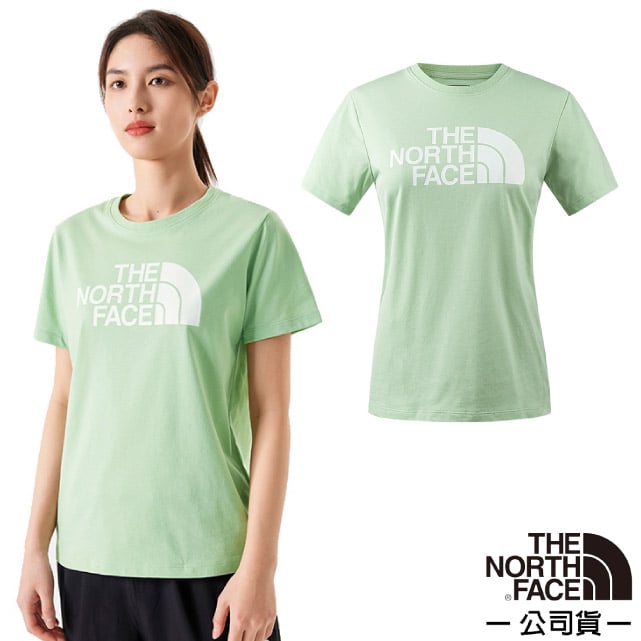 【The North Face】女 FLASHDRY 吸濕透氣排汗短袖圓領T恤/大尺寸LOGO印花/89QU-I0G 晨霧綠