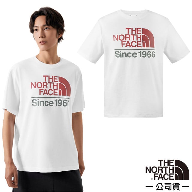 【The North Face】男 彈性透氣純棉短袖圓領T恤.休閒套頭衫/大尺寸品牌標識/88G3-FN4 雪峰白