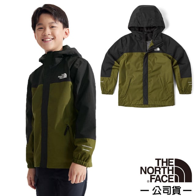 【The North Face】童/女 輕量防水透氣連帽休閒外套.防風夾克/DRYVENT全壓膠外殼 8A48-PIB 橄欖綠