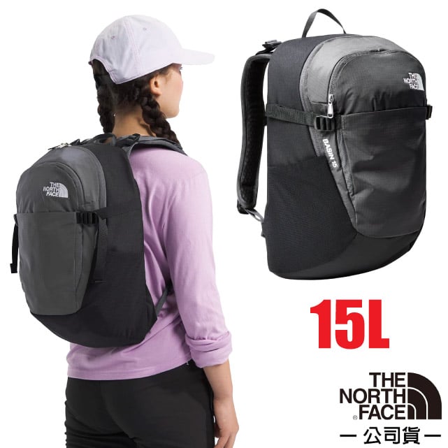 【The North Face】Basin 抗撕裂多功能耐磨減震後揹包15L.上學書包.雙肩休閒揹包/87SJ-4GZ 瀝黑灰
