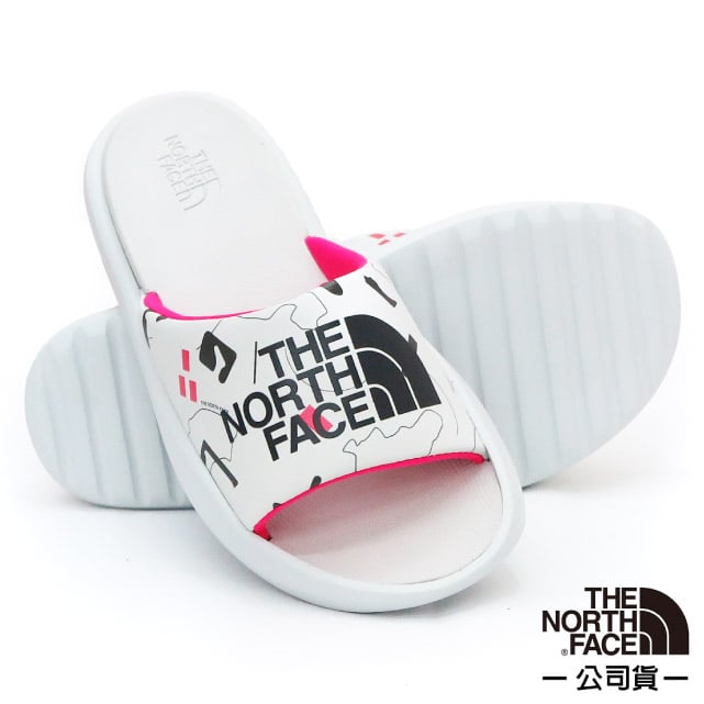 【The North Face】女 Triarch Slides 輕量便利LOGO拖鞋/Lycra襯裡_5JCB-677 白色印花/亮珊瑚 N