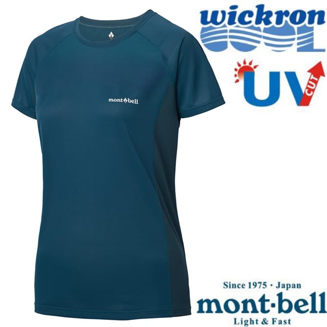 【mont-bell】女 Wickron COOL 抗UV 短袖圓領排汗衣.快乾透氣.光觸媒抗菌除臭/1114628 NV 海軍藍