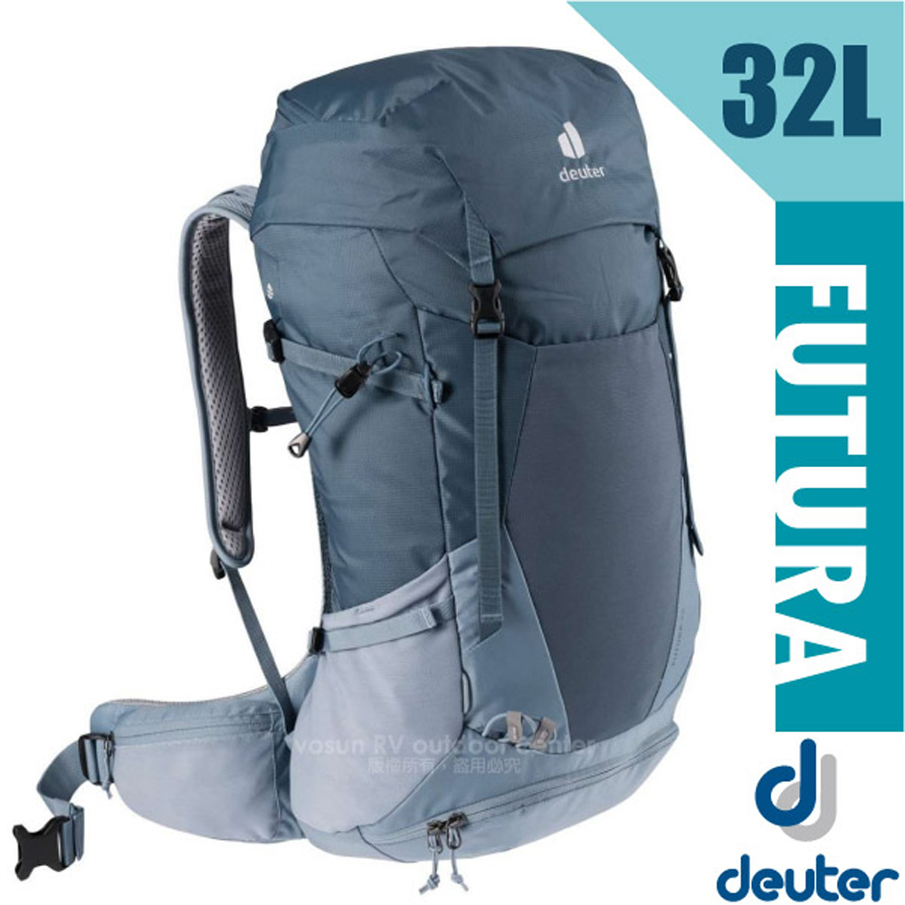 【Deuter】Futura 32L 輕量網架式透氣背包(附原廠防水背包套) 透氣網架背負系統_3400821 深藍/水藍