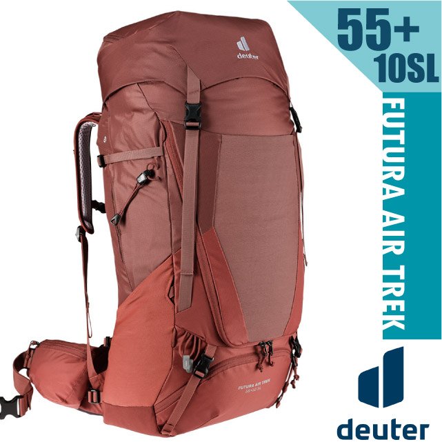 【Deuter】FUTURA AIR TREK網架直立式透氣背包55+10SL.登山健行背包/女性窄肩款/3402221 岩漿紅