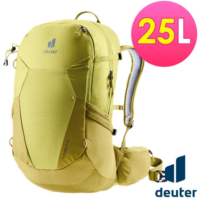 【Deuter】FUTURA 透氣網架背包25SL(女性窄肩款)/休閒背包.旅遊背包.攻頂包/3400221 黃綠