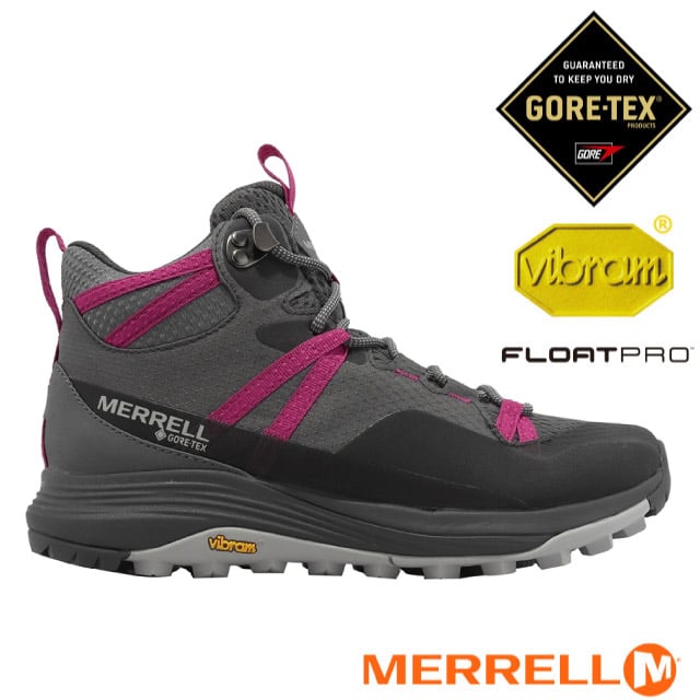 【MERRELL】女 SIREN 4 MID GORE-TEX 防水透氣登山健行鞋/Vibram黃金大底/ML500336 灰/桃紅
