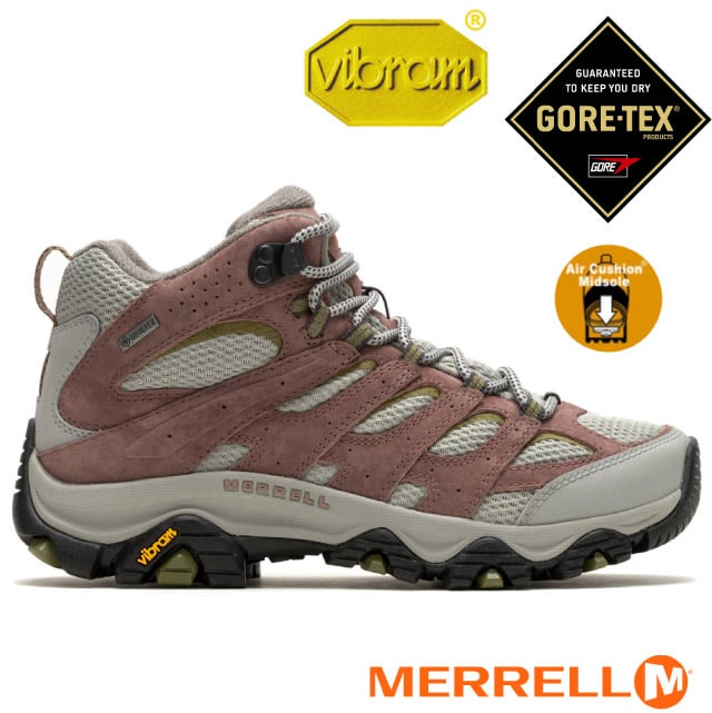 【MERRELL】女 MOAB 3 MID GORE-TEX 多功能防水透氣登山健行鞋/Vibram黃金大底/ML037496 玫瑰色