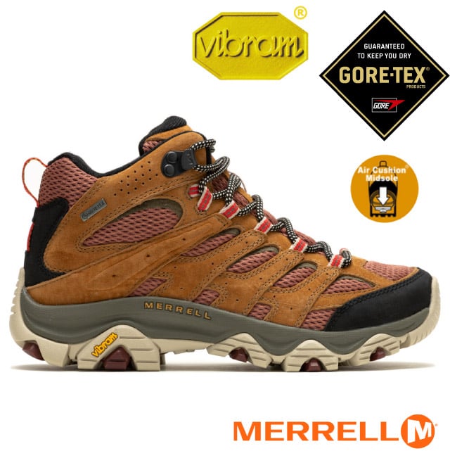 【MERRELL】女 MOAB 3 MID GORE-TEX 多功能防水透氣登山健行鞋/Vibram黃金大底/ML037498 土黃色