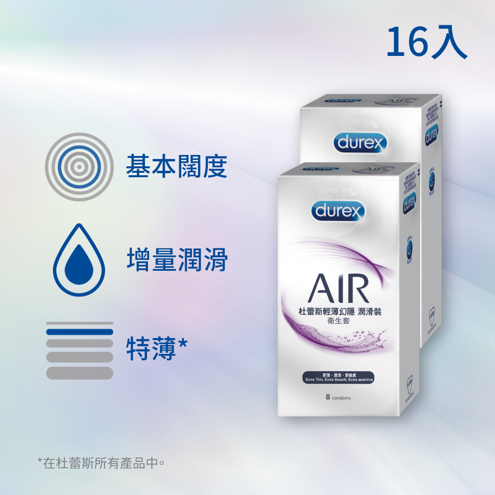 【Durex 杜蕾斯】AIR輕薄幻隱潤滑裝保 險套(8入)x2