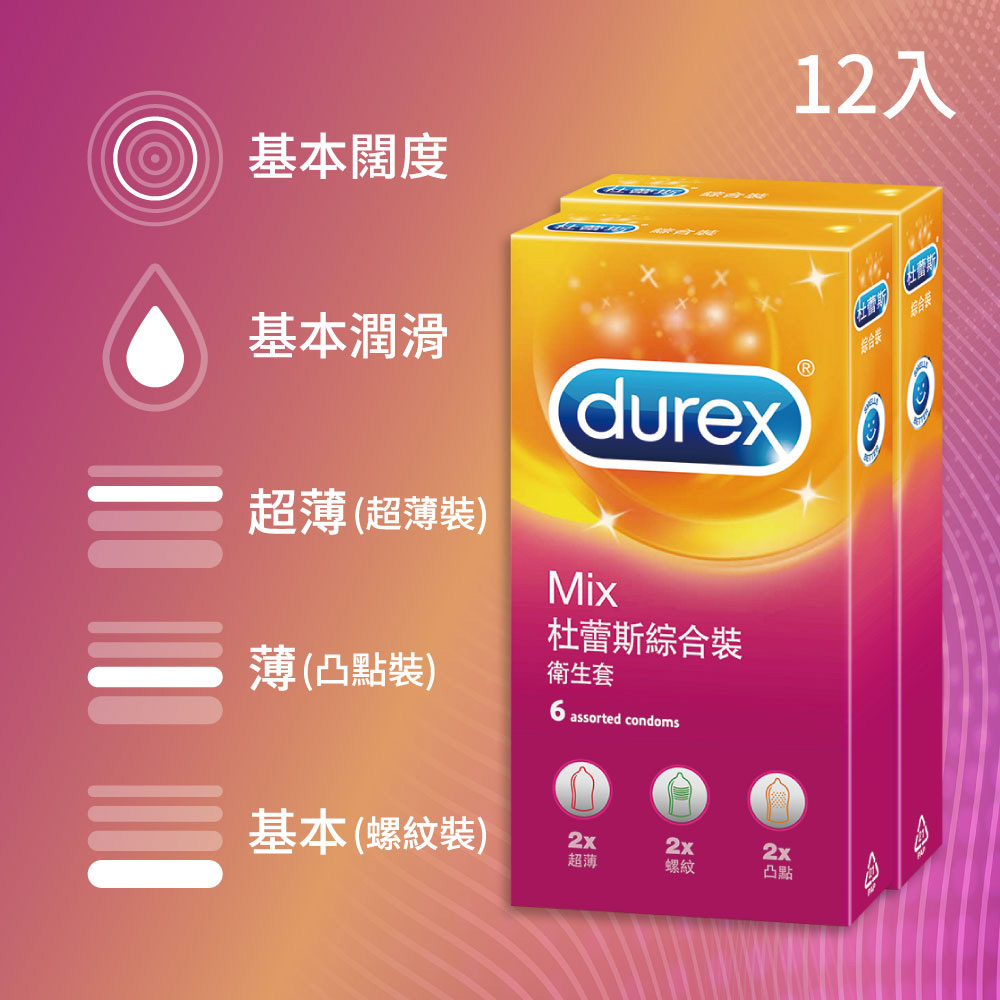 【Durex杜蕾斯】綜合裝衛生套6入x2盒(共12入)