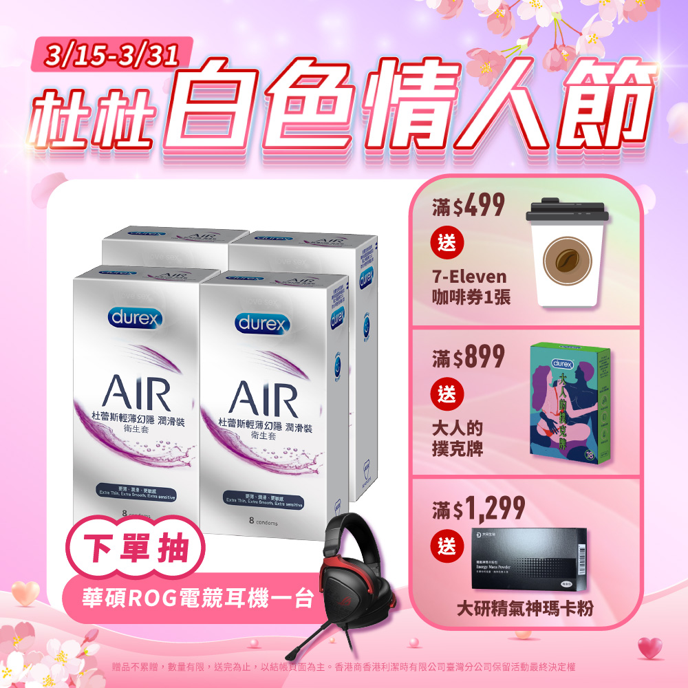 【Durex杜蕾斯】AIR輕薄幻隱潤滑裝衛生套8入x4盒(共32入)