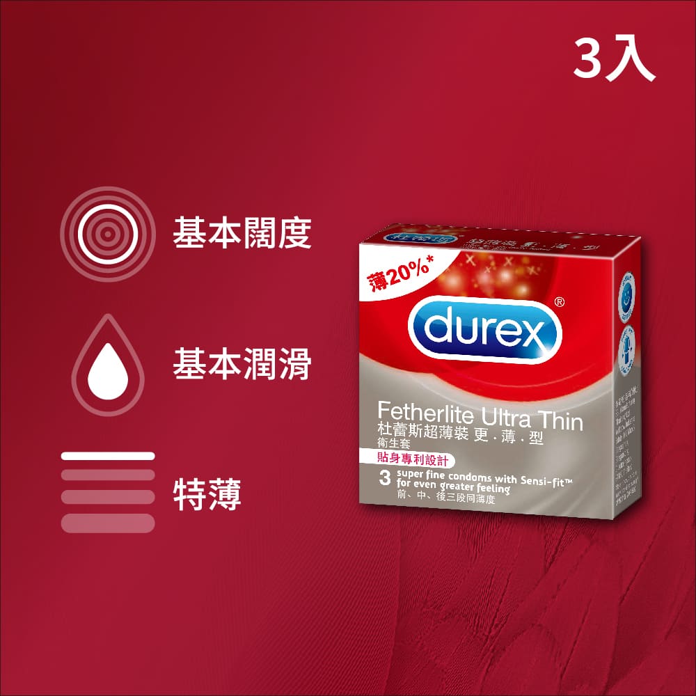 【Durex杜蕾斯】超薄裝更薄型衛生套 3入x6盒(共18入)