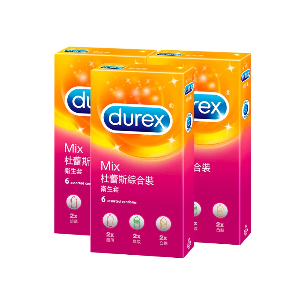 【Durex杜蕾斯】綜合裝保險套-超薄x2+螺紋2+凸點x2 6片x3盒