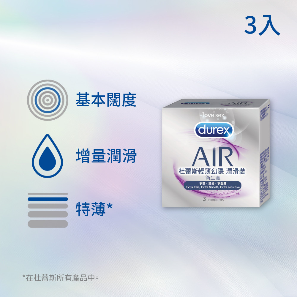 Durex杜蕾斯AIR輕薄幻隱潤滑裝保險套3入